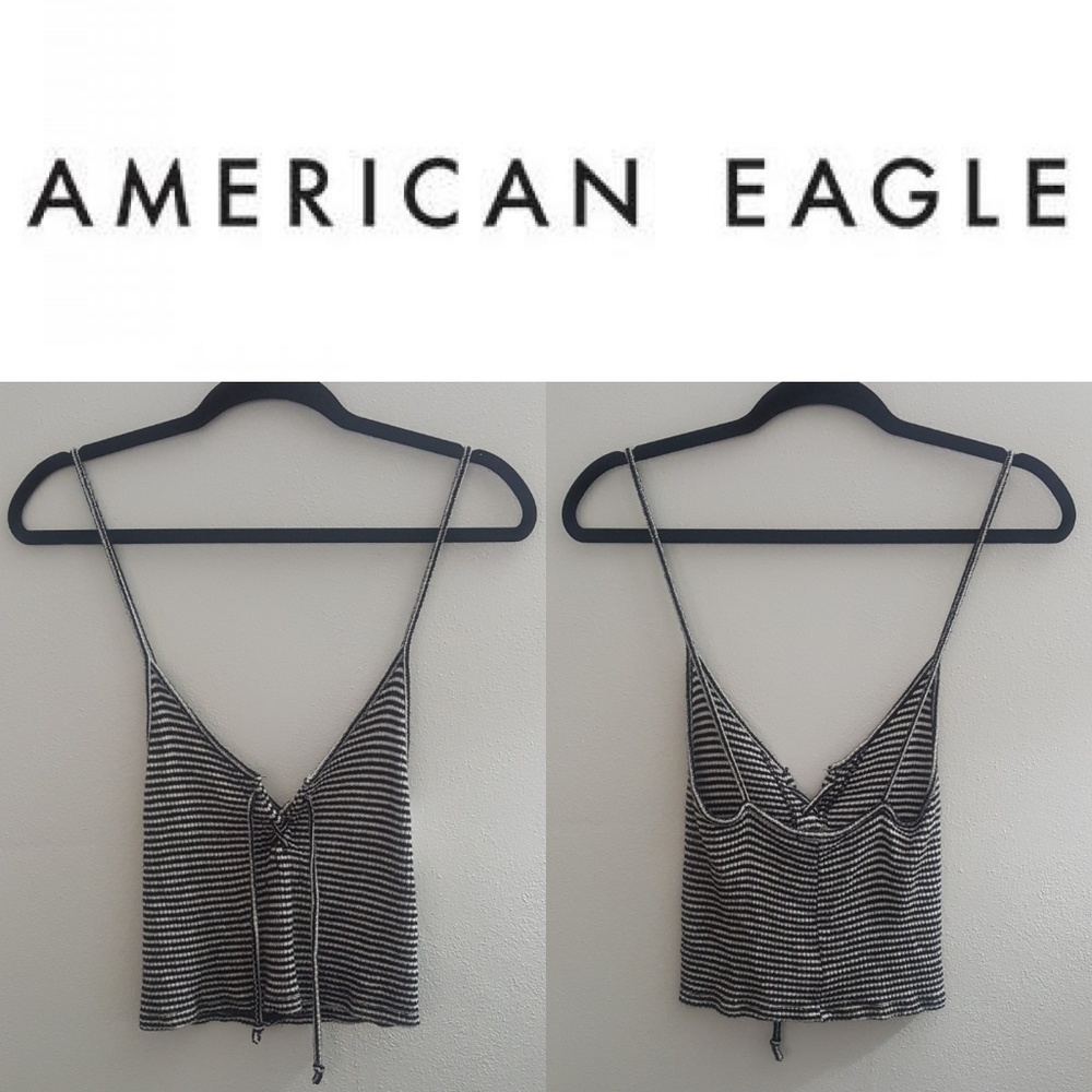 American Eagle Don't Ask Why Striped Lace-Up Top
